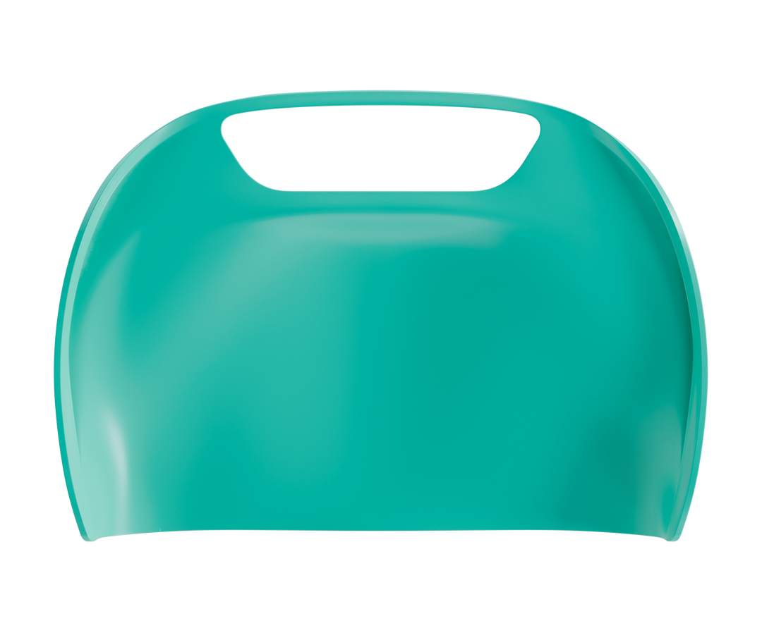 Travel toilet privacy flap front view.