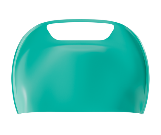 Travel toilet privacy flap front view.