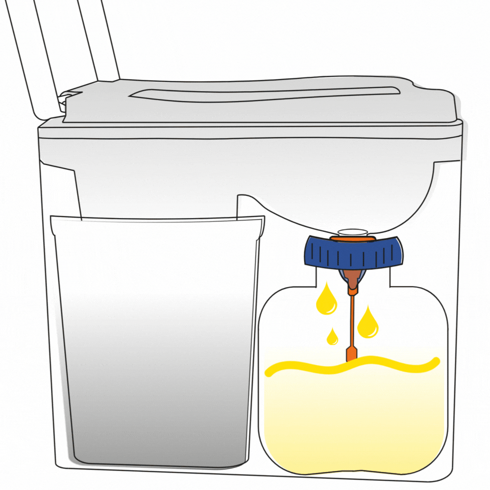 Urinometer" Level Indicator for Trelino® Evo composting toilet with overflow protection.
