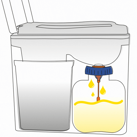 Urinometer" Level Indicator for Trelino® Evo composting toilet with overflow protection.