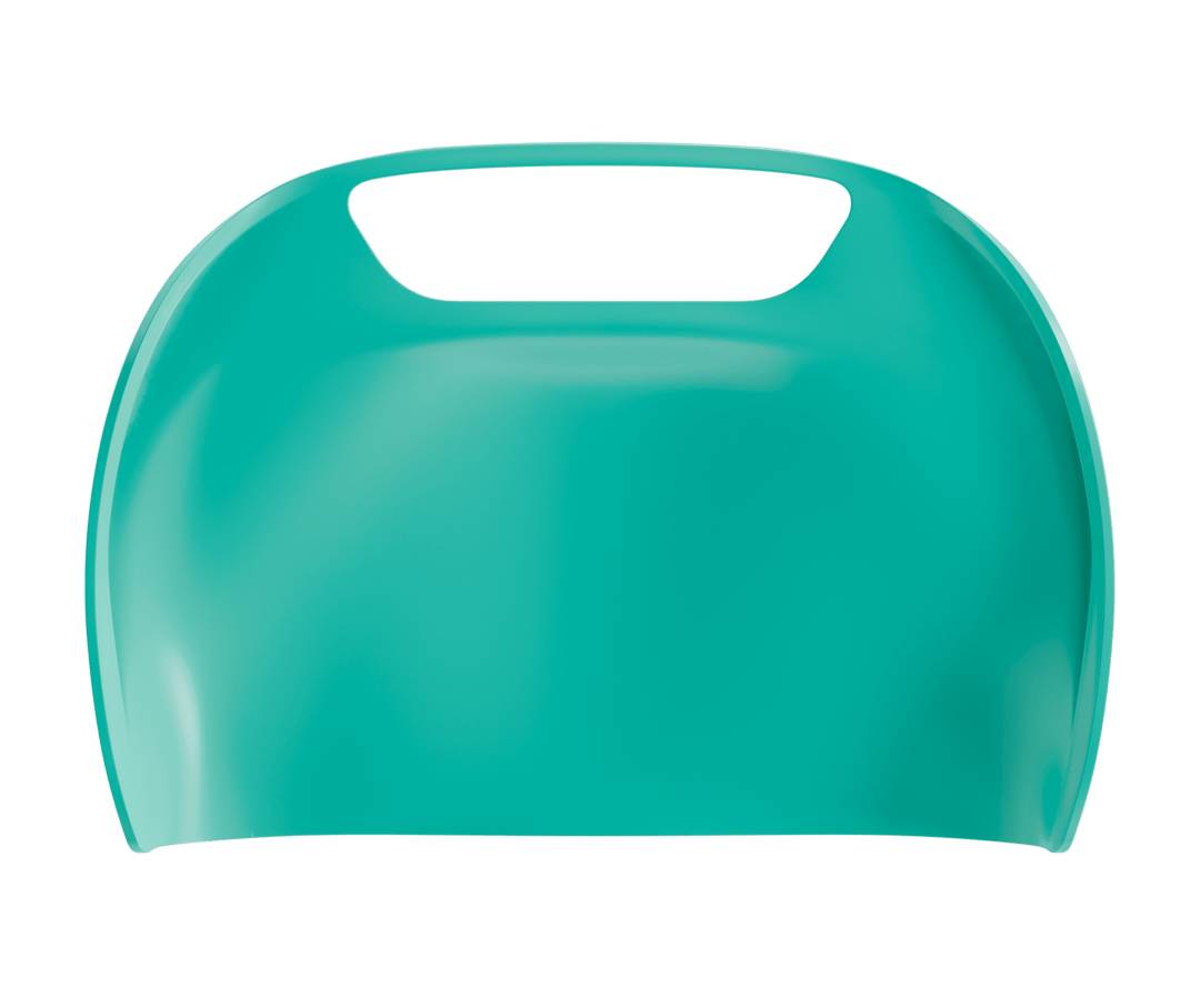 Travel toilet privacy flap front view.