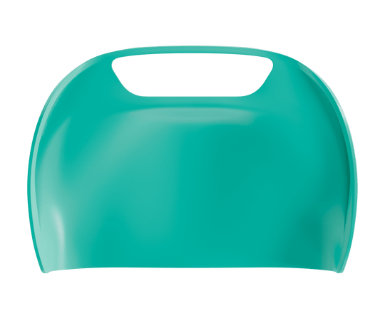 Travel toilet privacy flap front view.