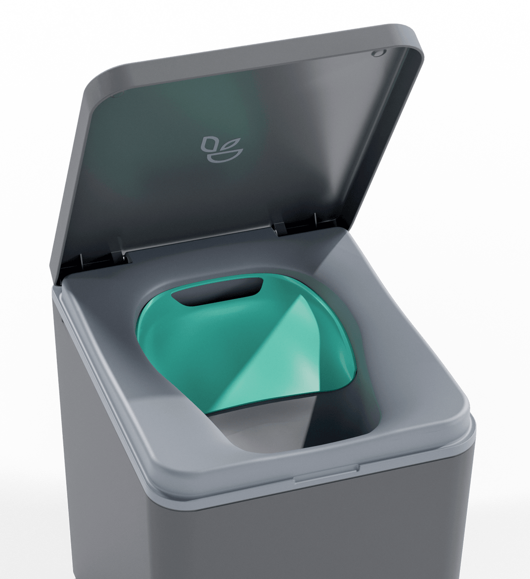 Travel toilet with a privacy flap inserted over the solids container. 