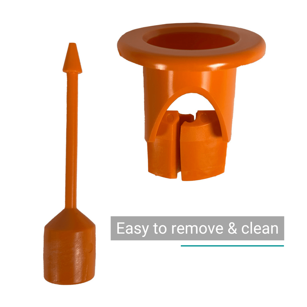Two orange parts for Trelino® Evo Urinometer: easy to clean, with overflow protection.