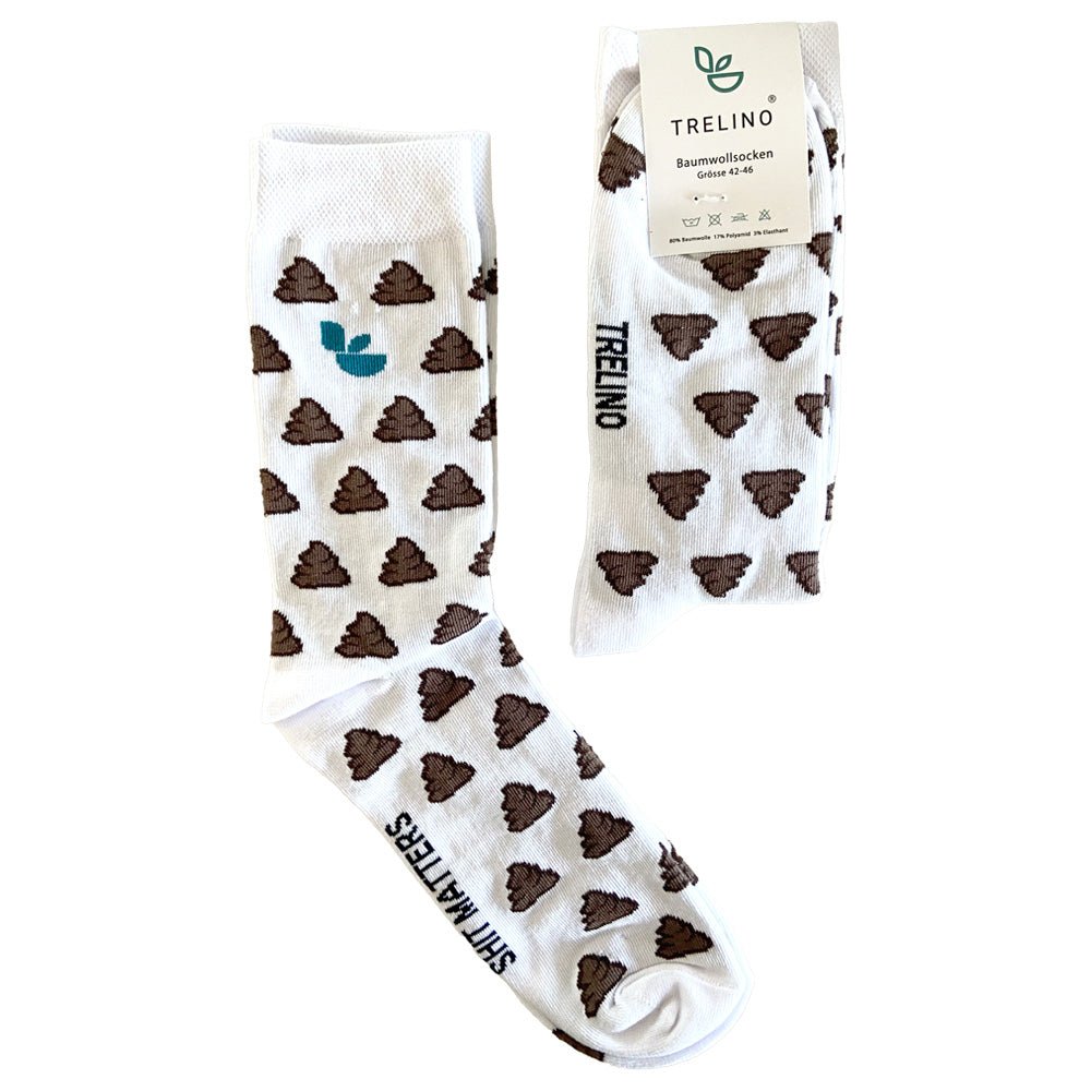 Trelino Poo emoji socks, one folded